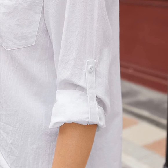 Long Sleeve V Neck Pocket Shirt Dress Tunic Top Casual Solid Charade Button Down - Picture 3 of 9